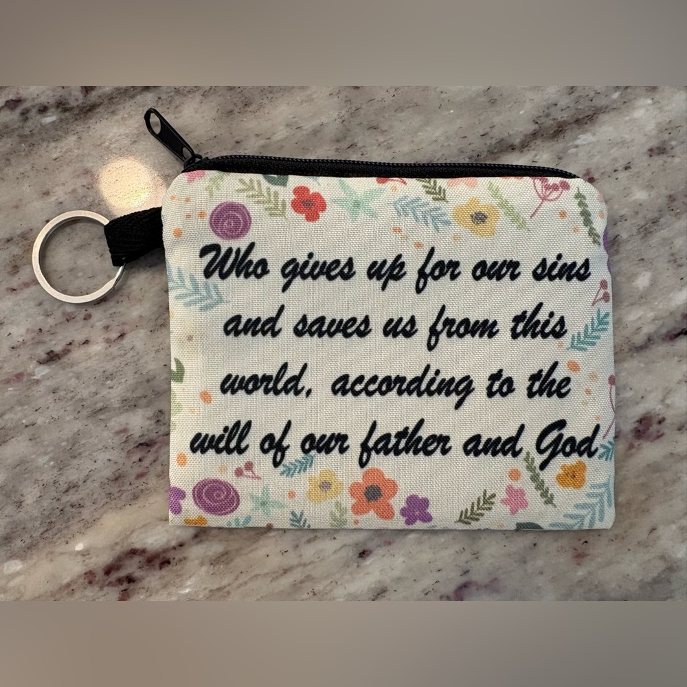 CHANGE PURSE & KEY RING | floral design with inspirational quote - Picture 3 of 7